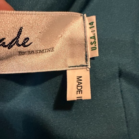 JADE BY JASMINE Women's Teal Satin Dress with Jacket ~ Size 14 - Picture 6 of 6